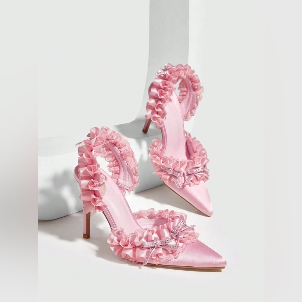 CUCCOO HITCHD Valentines Day Lace Detail Thin Heeled Slingback Sandals Size 6/36 - Picture 8 of 13